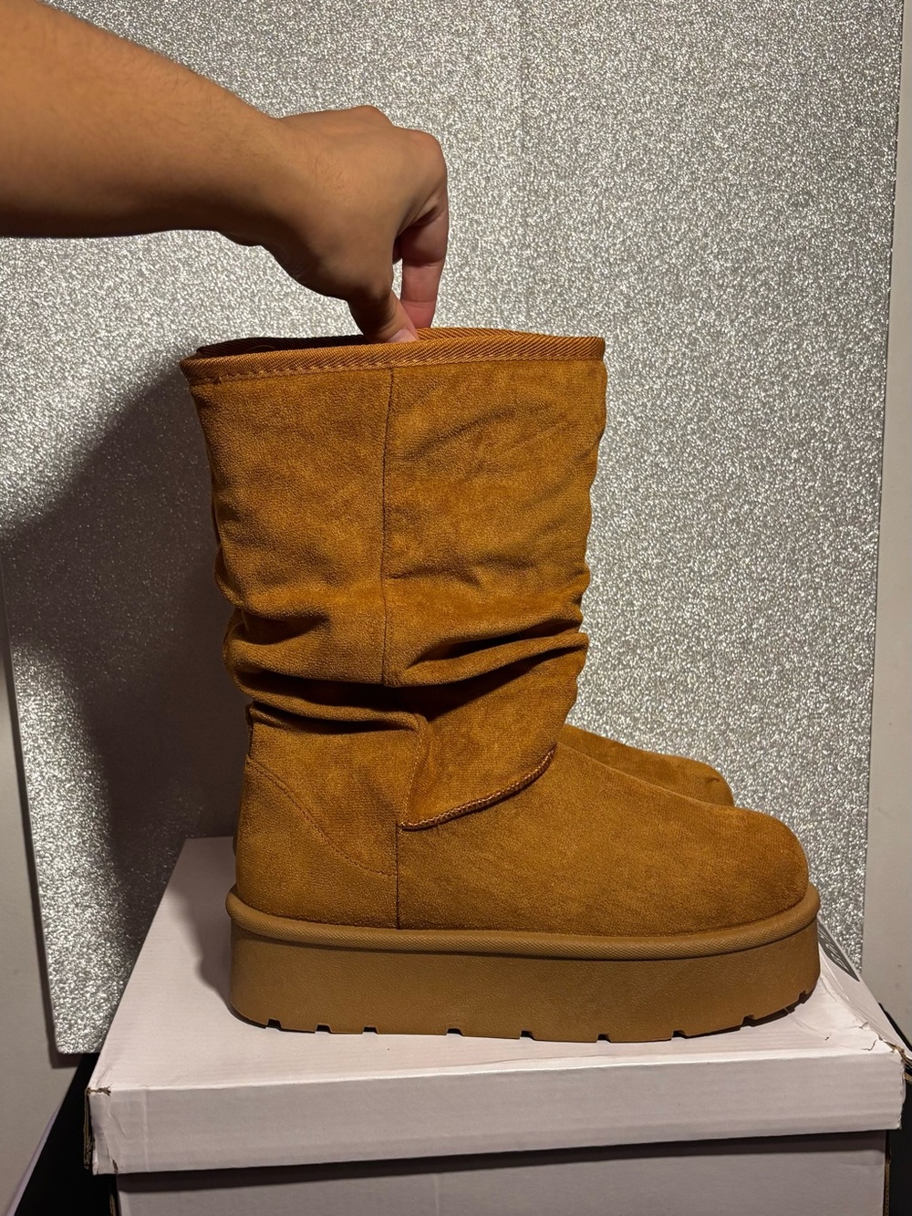 BRAND NEW! Women's Slouchy Mid-Calf Suede Boots, Chestnut Brown🤎
